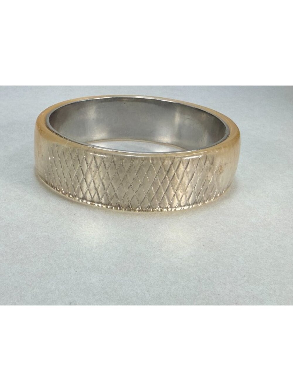Vintage Lucite & Silver Tone Wide Bangle Bracelet Diamond Lattice Design